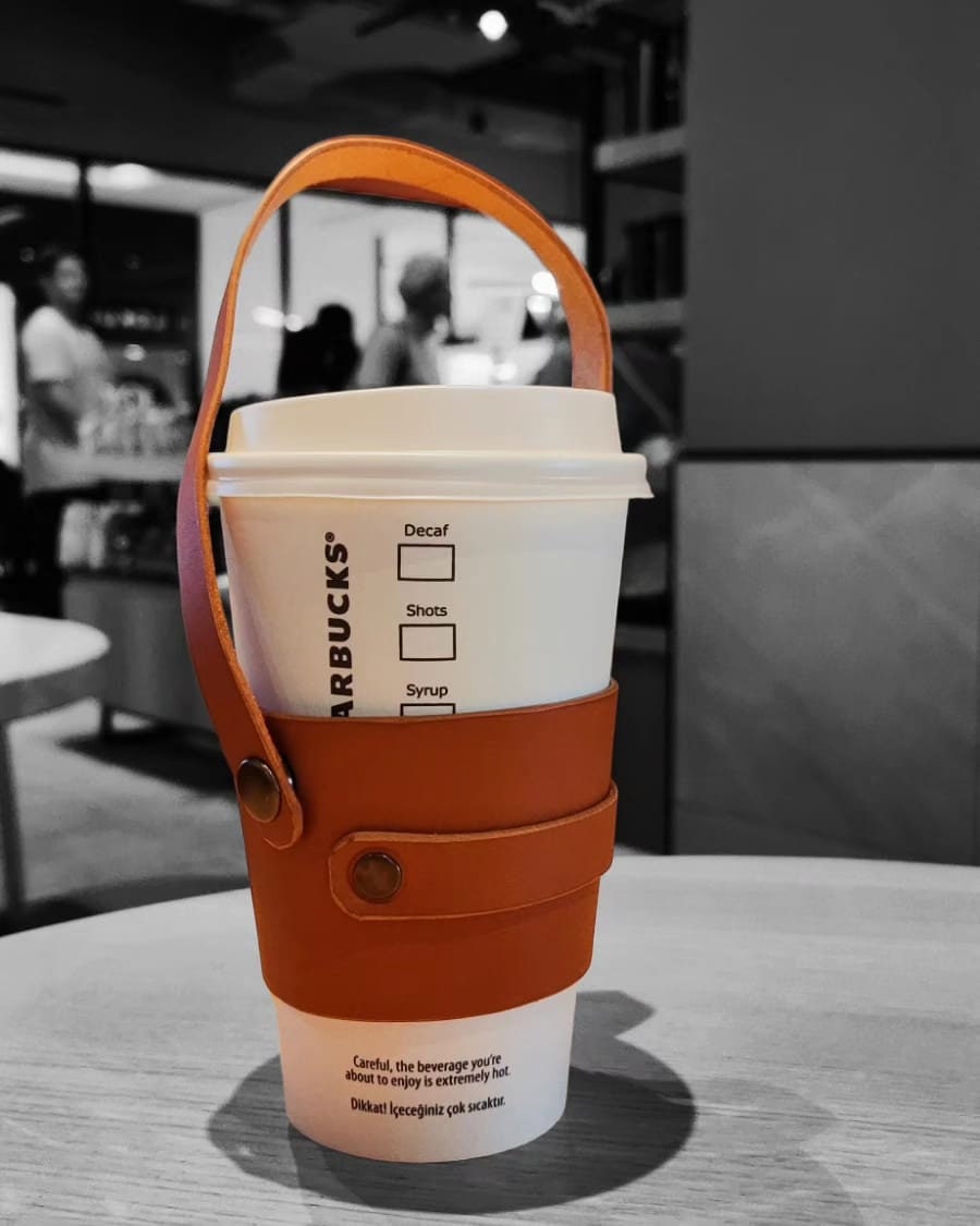 Handmade Leather Coffee Cup Holders - Carry Your Hot Coffee in Style and Convenience We ship two pairs. one for you one for your loved one
