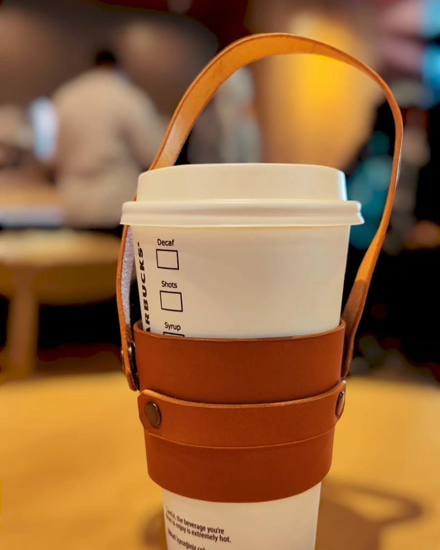 Handmade Leather Coffee Cup Holders - Carry Your Hot Coffee in Style and Convenience We ship two pairs. one for you one for your loved one