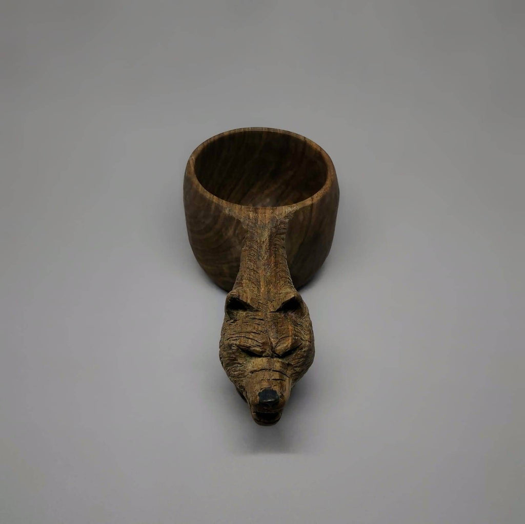 Hand carved eco friendly wooden wolf carved kuksa , mug , birch tumbler, natural , Scandi nordic cup, portable camping cup, Kitchen Decor
