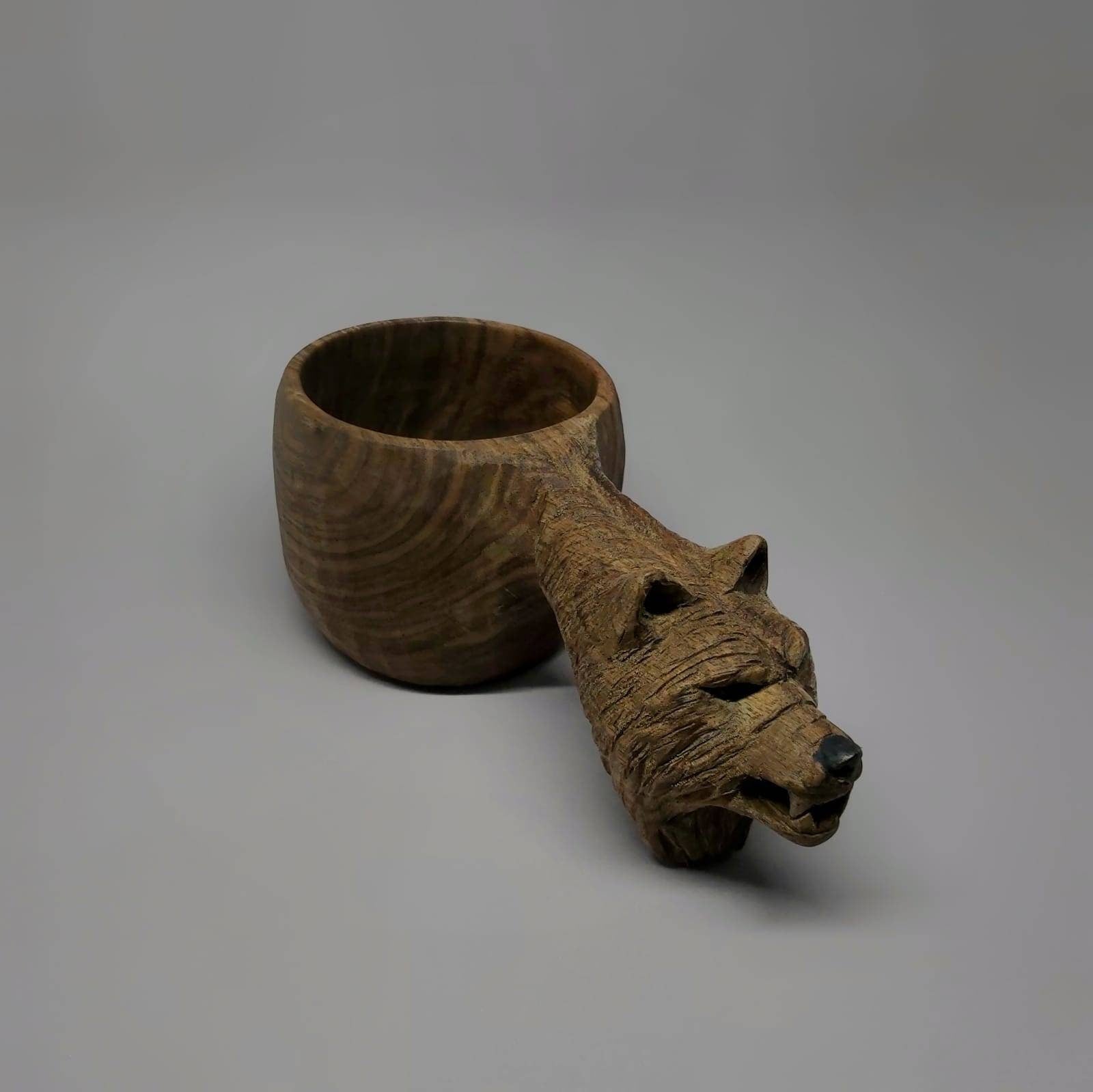 Hand carved eco friendly wooden wolf carved kuksa , mug , birch tumbler, natural , Scandi nordic cup, portable camping cup, Kitchen Decor