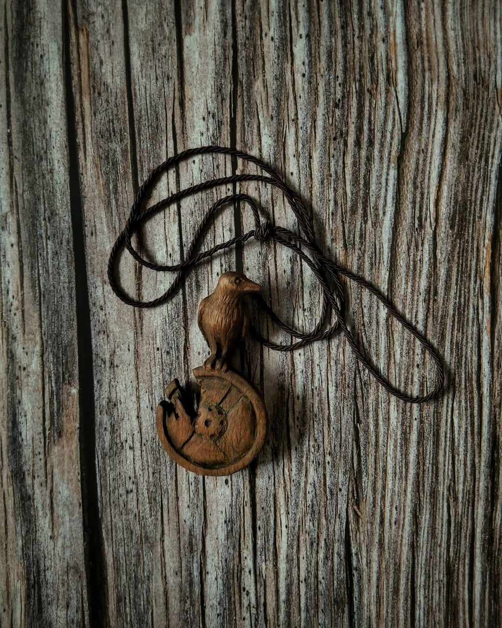 Handmade Viking Crow Necklace - On a Broken Warrior Helmet