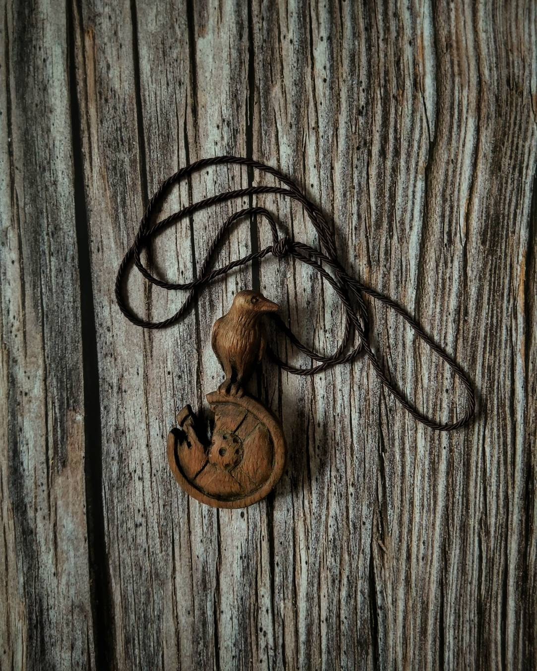 Handmade Viking Crow Necklace - On a Broken Warrior Helmet