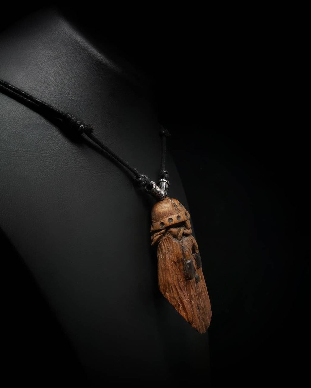 wooden carving vikings figure necklace pendant handmade jewelery gift accesories