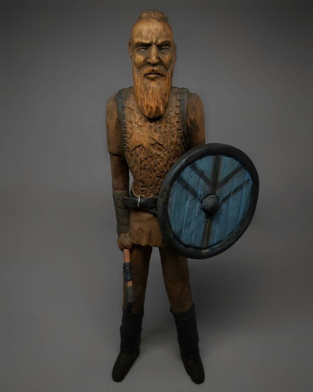 Shaping the Viking Spirit in Wood: Handcrafted Wooden Statue of Ragnar Viking Warrior Miniature Sculptures Ragnar