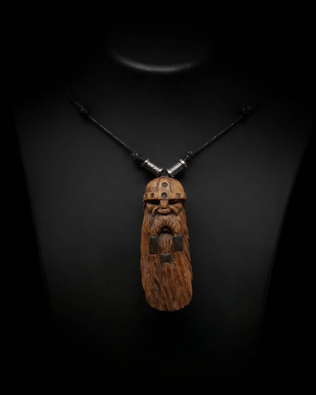 wooden carving vikings figure necklace pendant handmade jewelery gift accesories