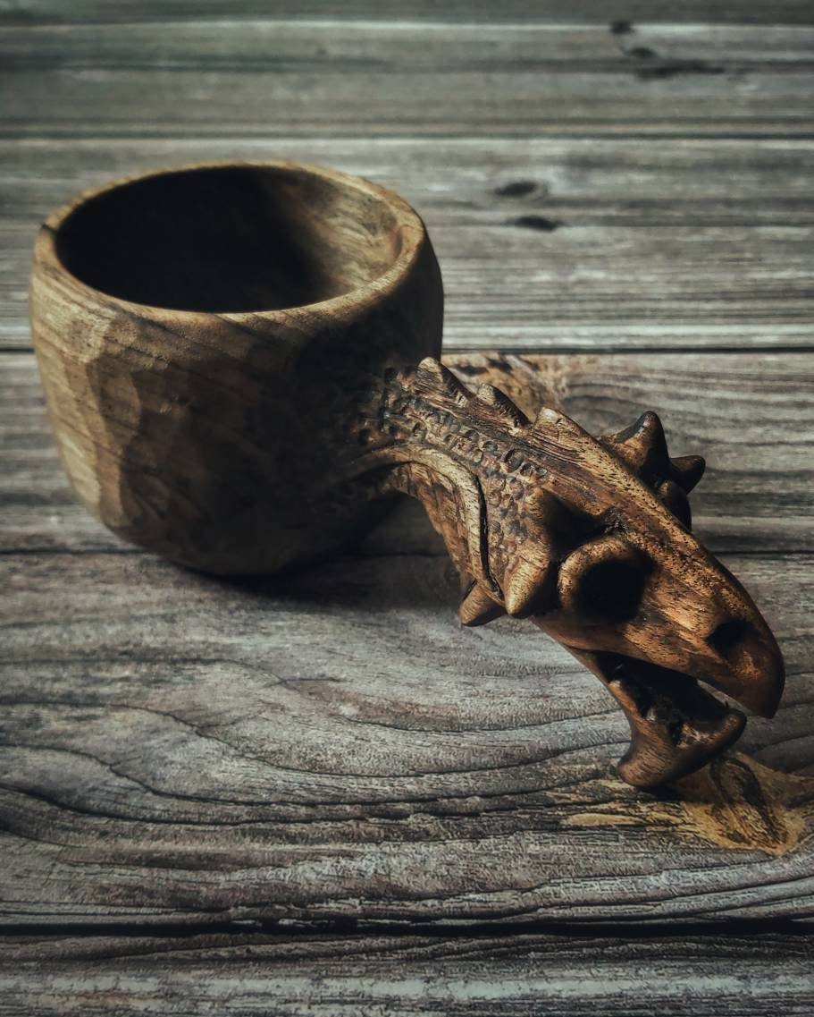Legendary Dragon-Shaped Wooden Mugs kuksa handmade dragon figure tea and coffe mug cup kuksa guksi gift for mom son father boyfriend