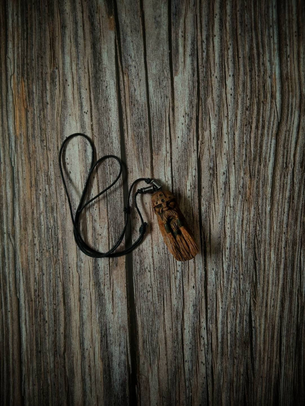 wooden carving vikings figure necklace pendant handmade jewelery gift accesories