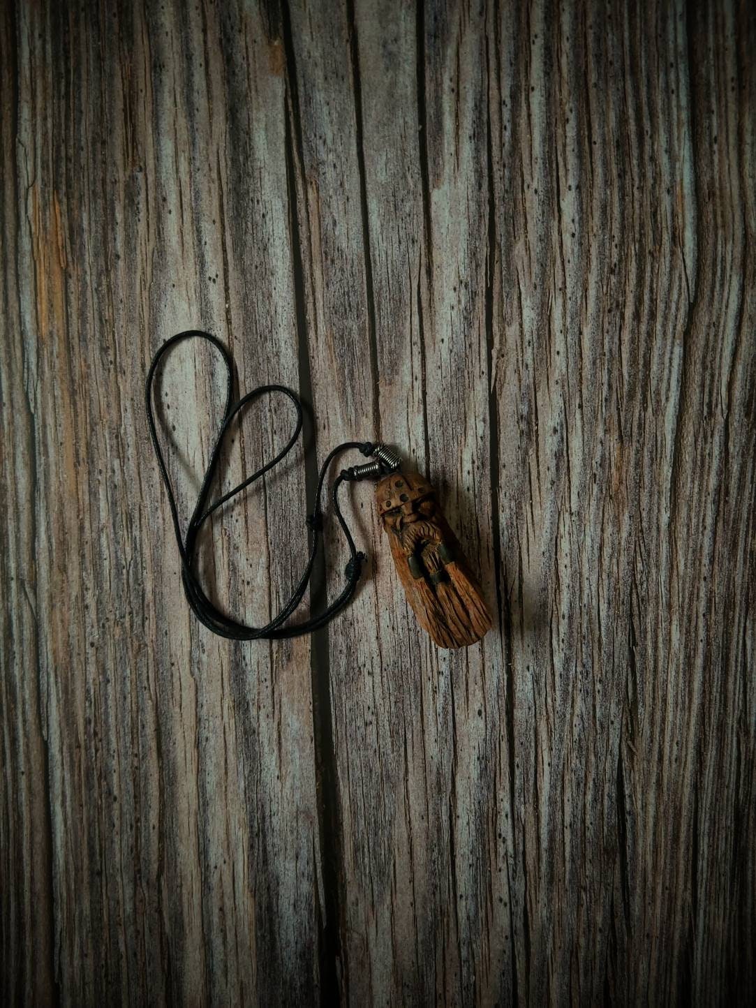 wooden carving vikings figure necklace pendant handmade jewelery gift accesories