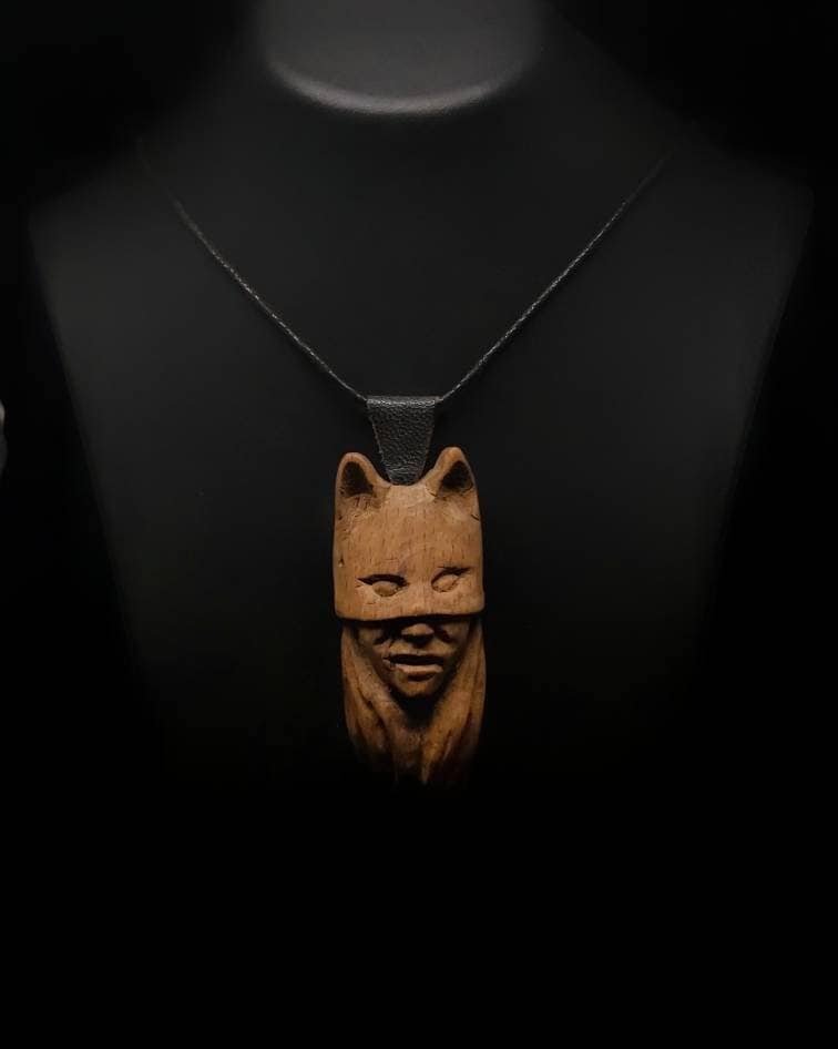 Wooden Masked Cat Girl Necklaces - Unique Designs
