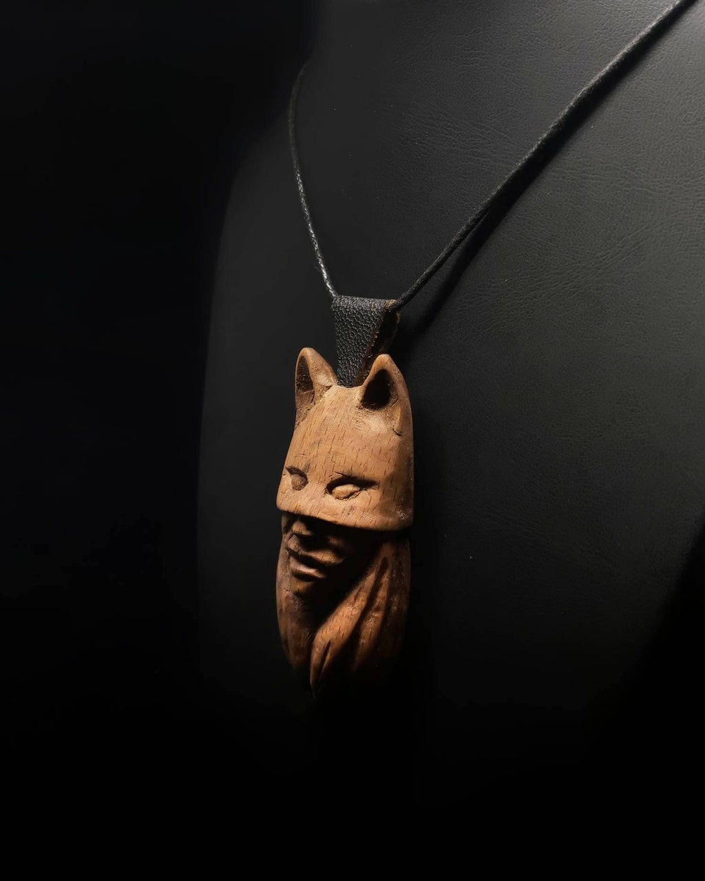 Wooden Masked Cat Girl Necklaces - Unique Designs