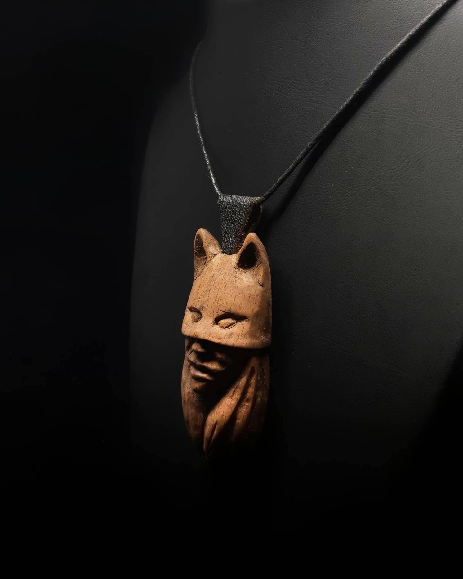 Wooden Masked Cat Girl Necklaces - Unique Designs