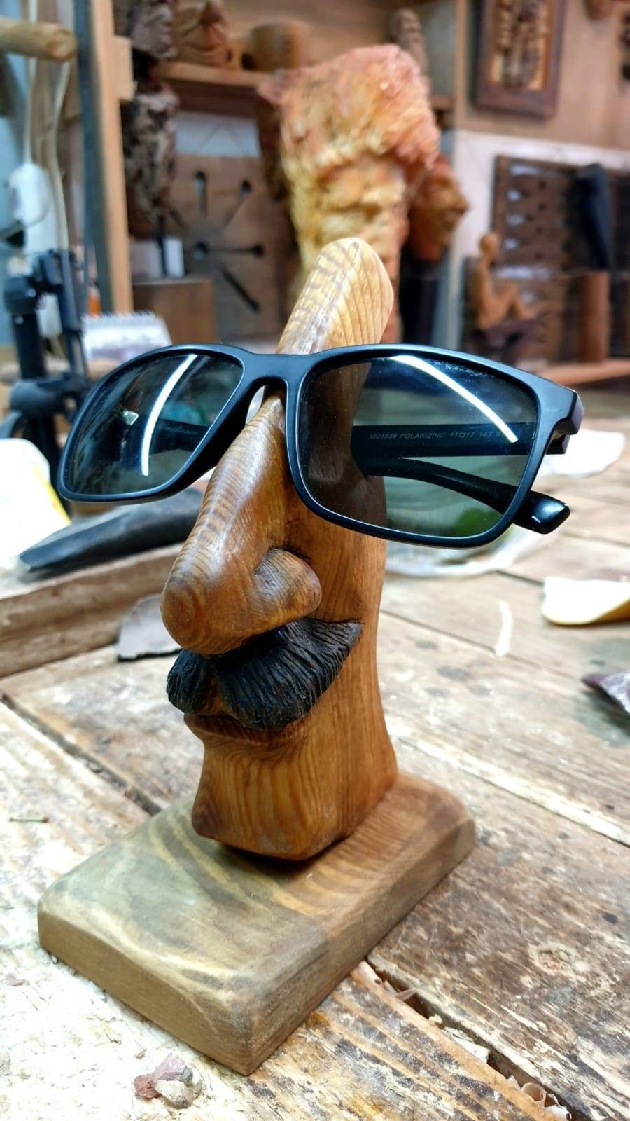 Totally hand carving eye glasses stand gift for grandparent eye glass holder retirement gift