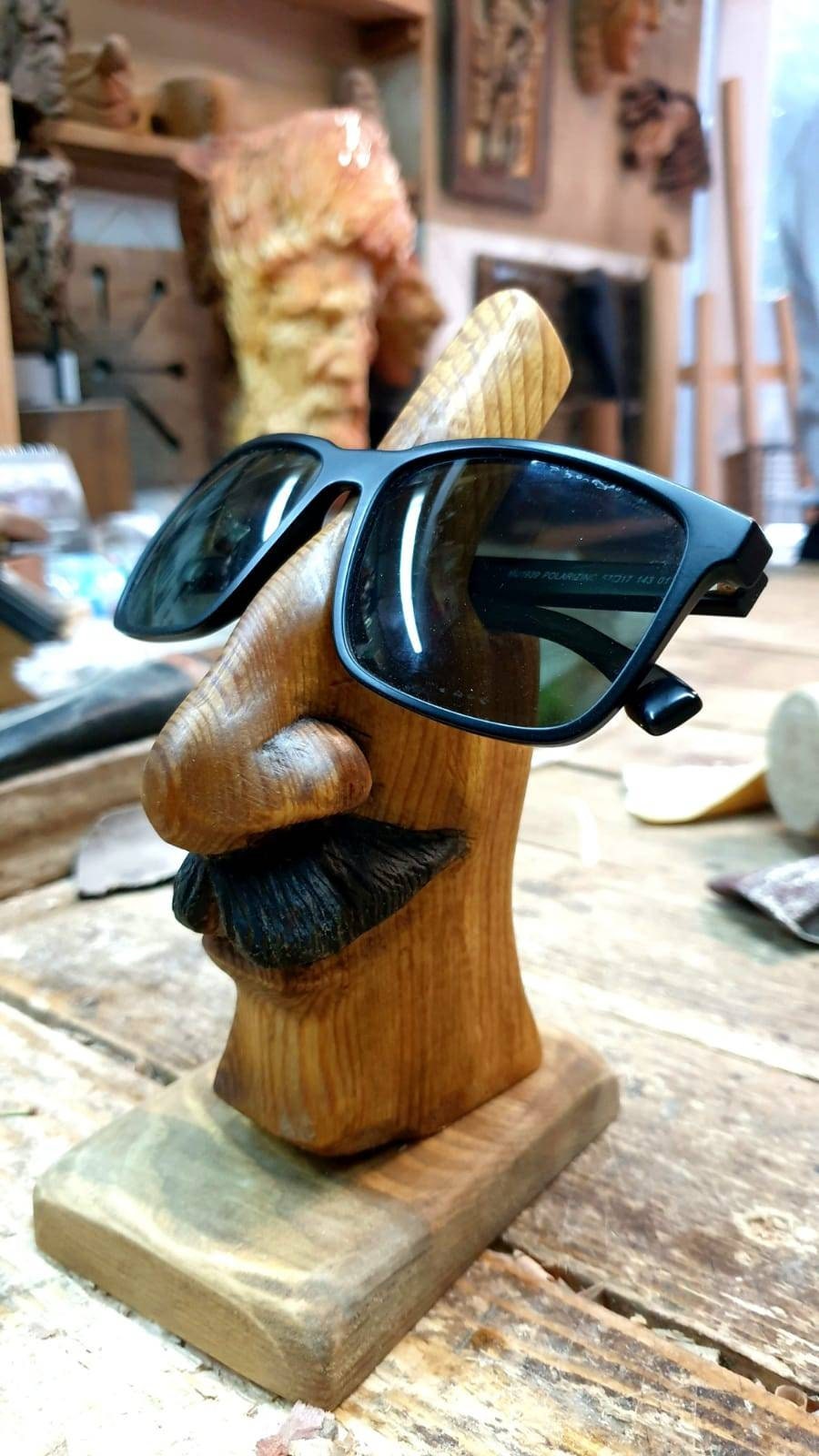 Totally hand carving eye glasses stand gift for grandparent eye glass holder retirement gift