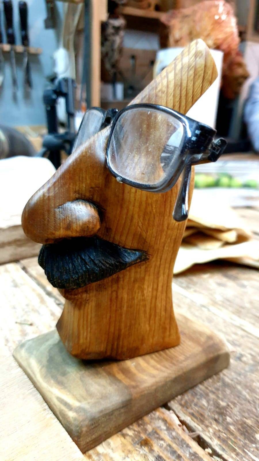 Totally hand carving eye glasses stand gift for grandparent eye glass holder retirement gift