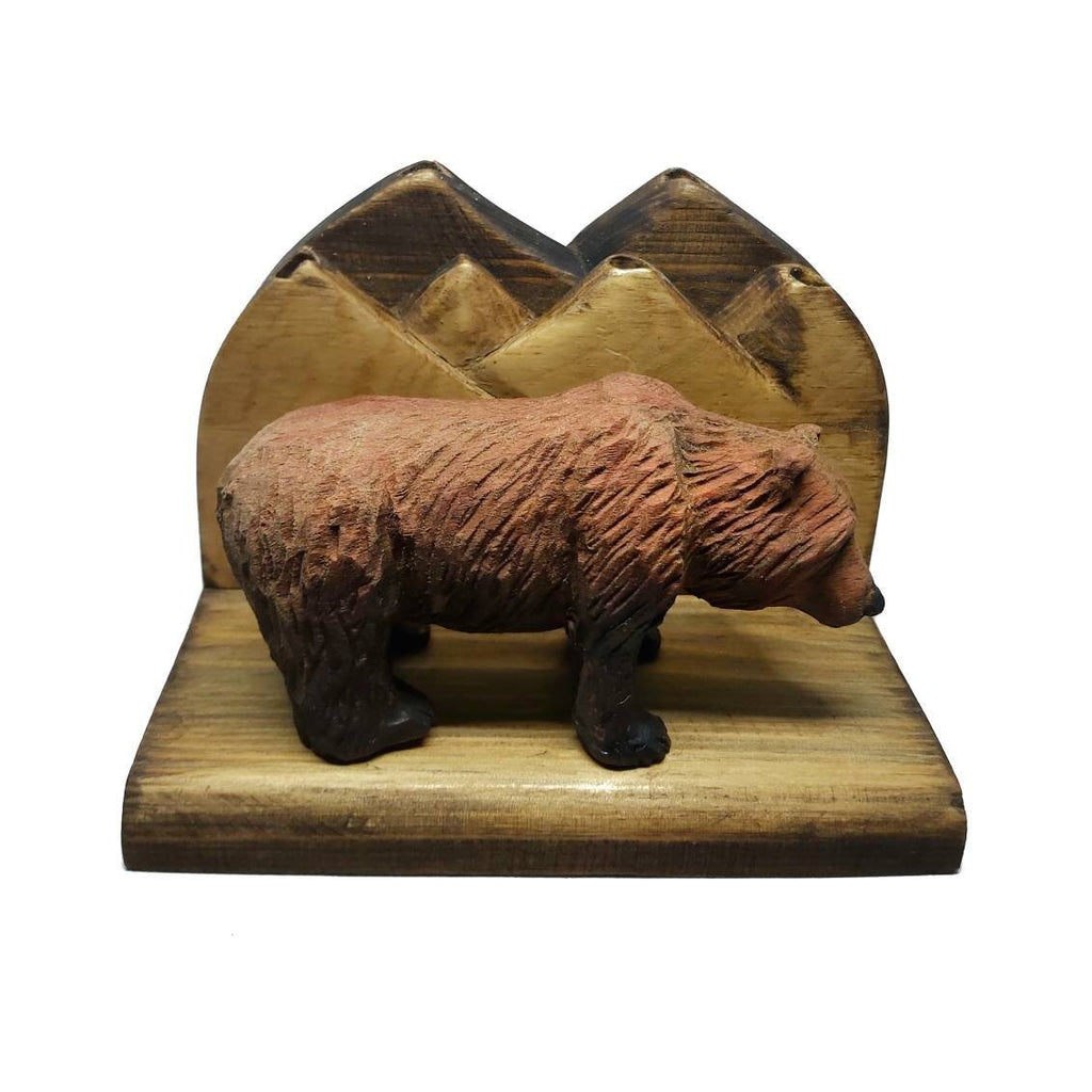Handmade wood carving outdoor theme worktable organizer pen holder desktop item