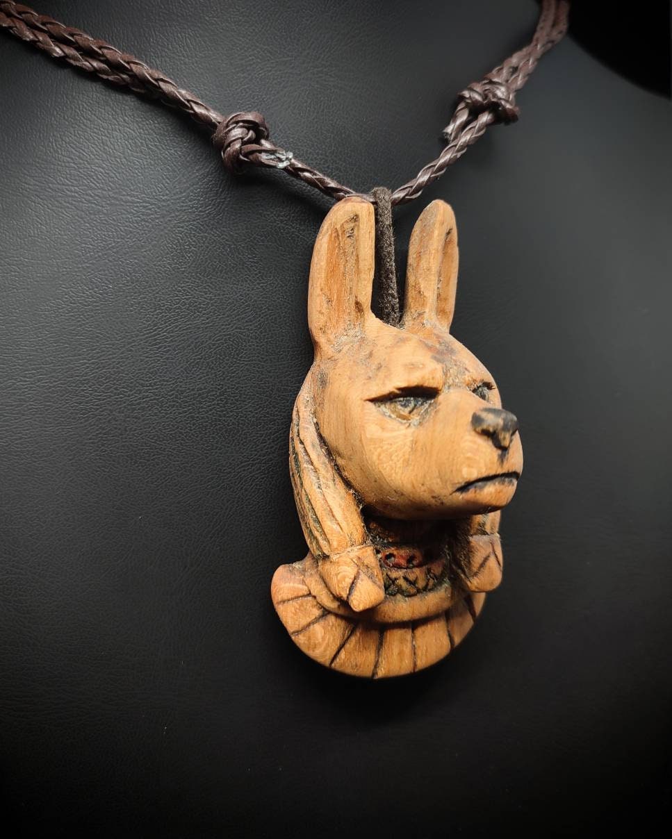 Handmade Anubis Figured Wooden Carved Pendants with Symbolic Meaning - Unique and Mystical Jewelry