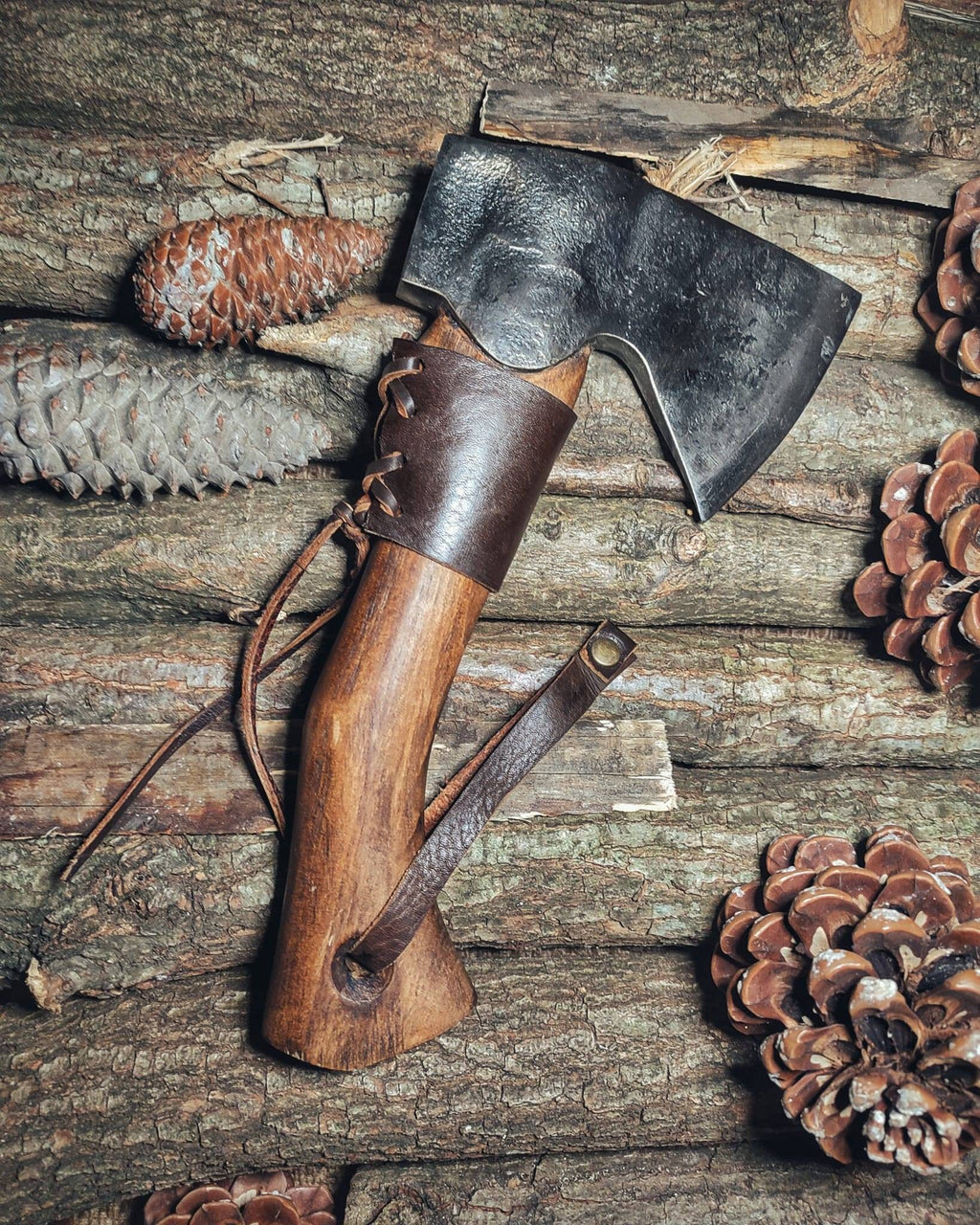blacksmith hand forge small carving ax carpenter tool with leather sheath