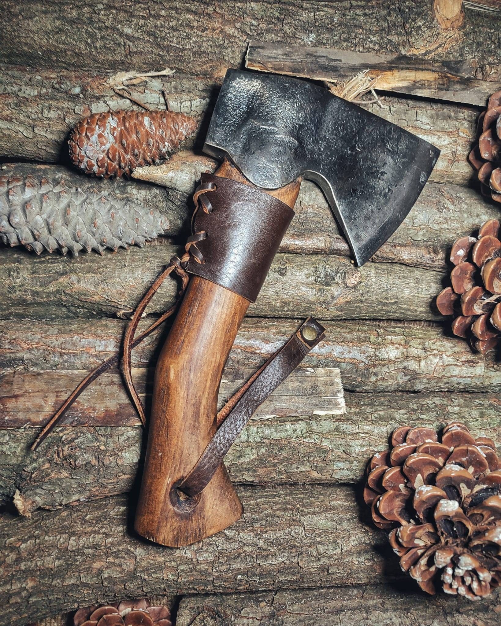 blacksmith hand forge small carving axe carpenter tool with leather sheath