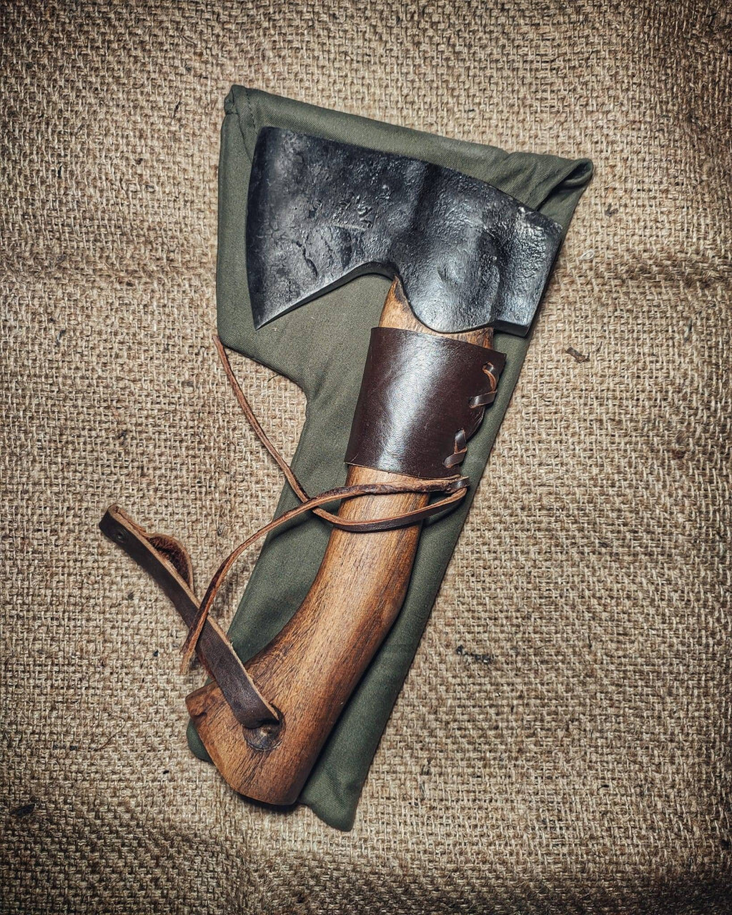 blacksmith hand forge small carving axe carpenter tool with leather sheath and canvas bag