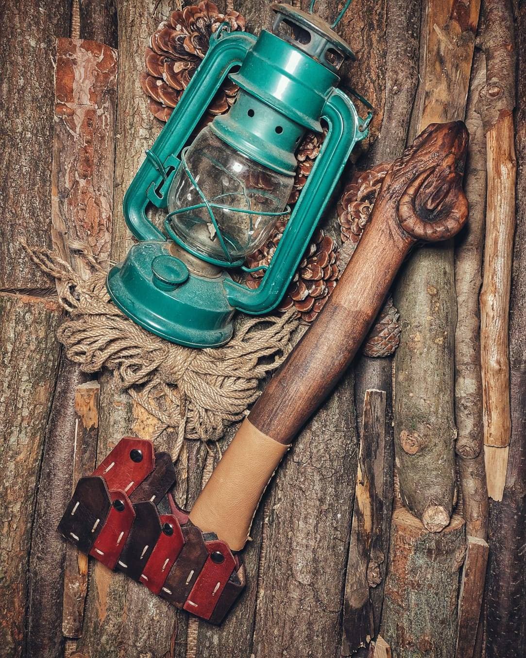 Handcrafted Hot-Forged Iron Ax and Leather Sheaths