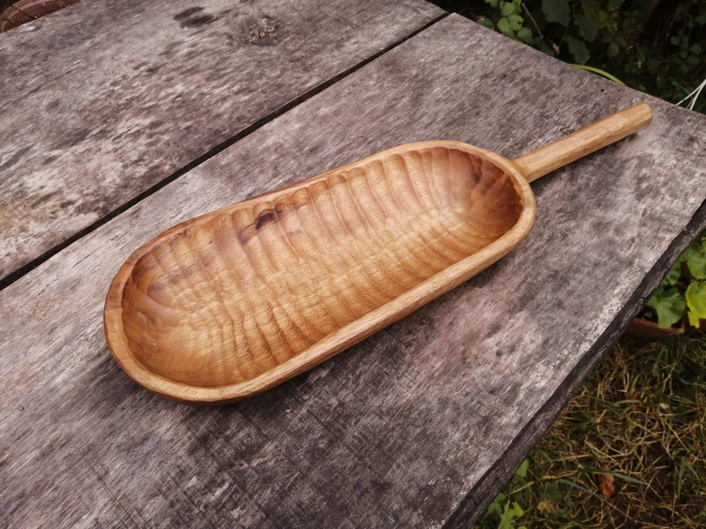 Rustic Wooden Bowl with Long Handle - Handmade Home Decor