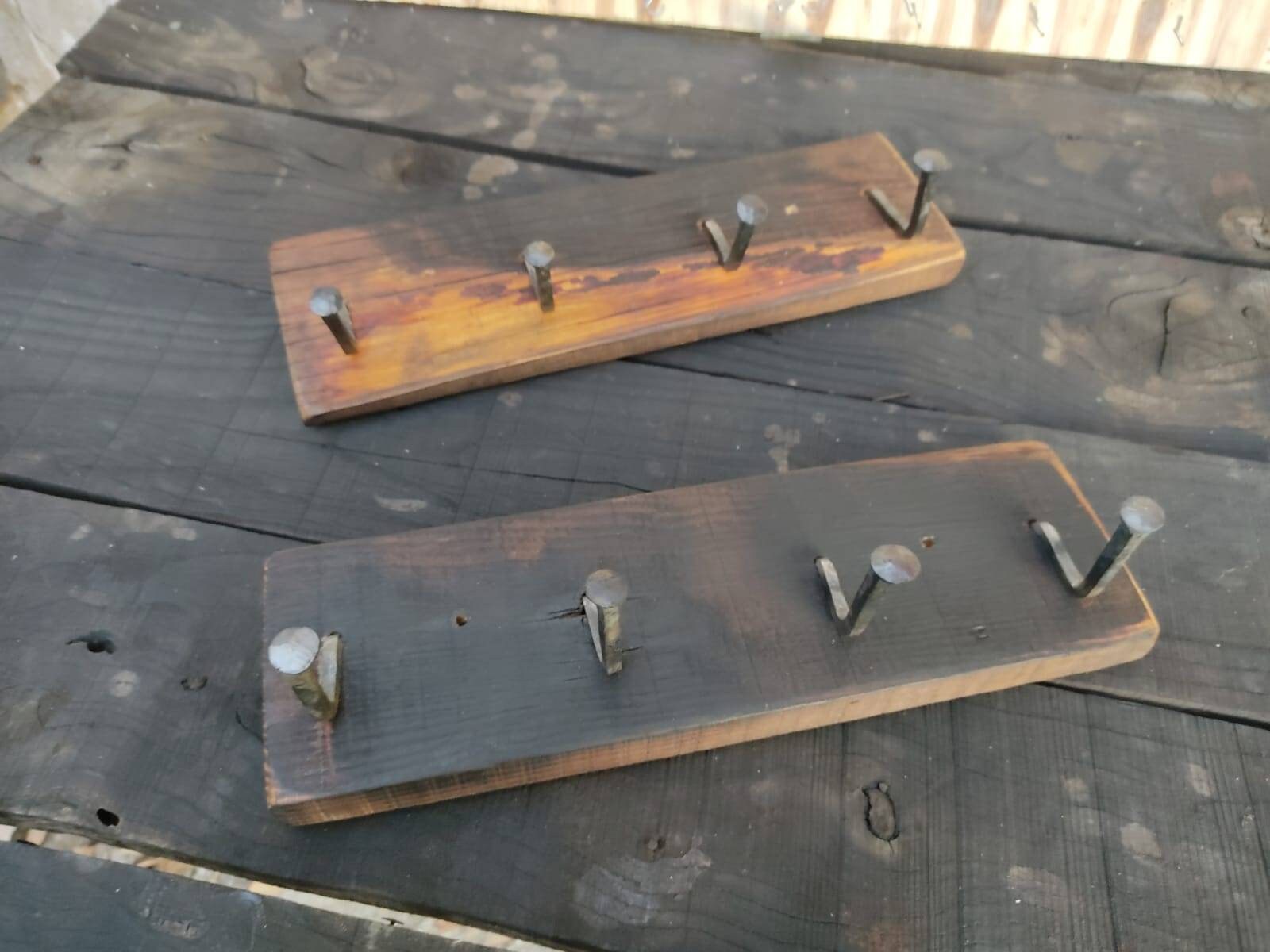 Handcrafted Rustic Iron and Wood Combination Wall &amp; Door Hooks