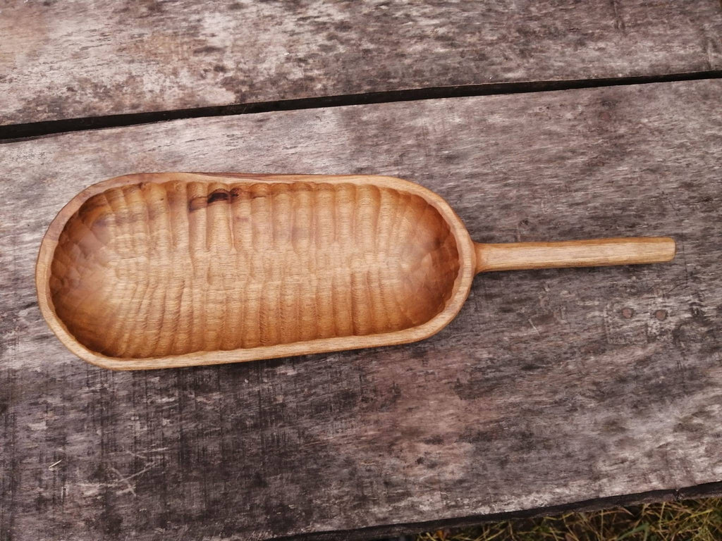 Rustic Wooden Bowl with Long Handle - Handmade Home Decor