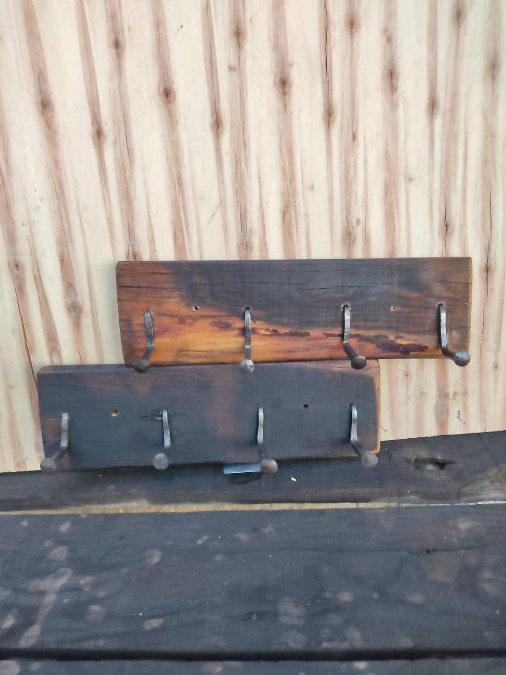 Handcrafted Rustic Iron and Wood Combination Wall &amp; Door Hooks