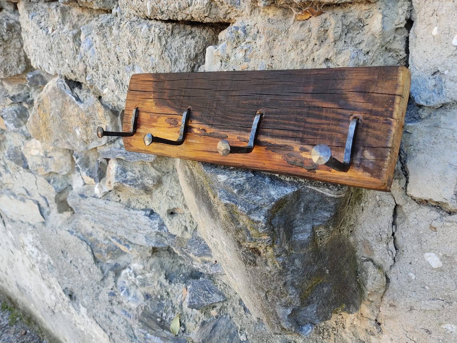 Handcrafted Rustic Iron and Wood Combination Wall &amp; Door Hooks