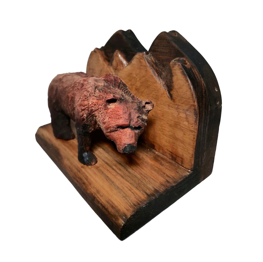 Handmade wood carving outdoor theme worktable organizer pen holder desktop item
