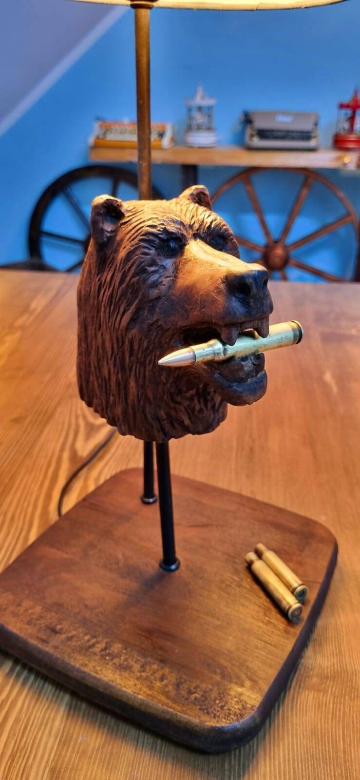 Handmade bear figured hunter table lamp floor lamp