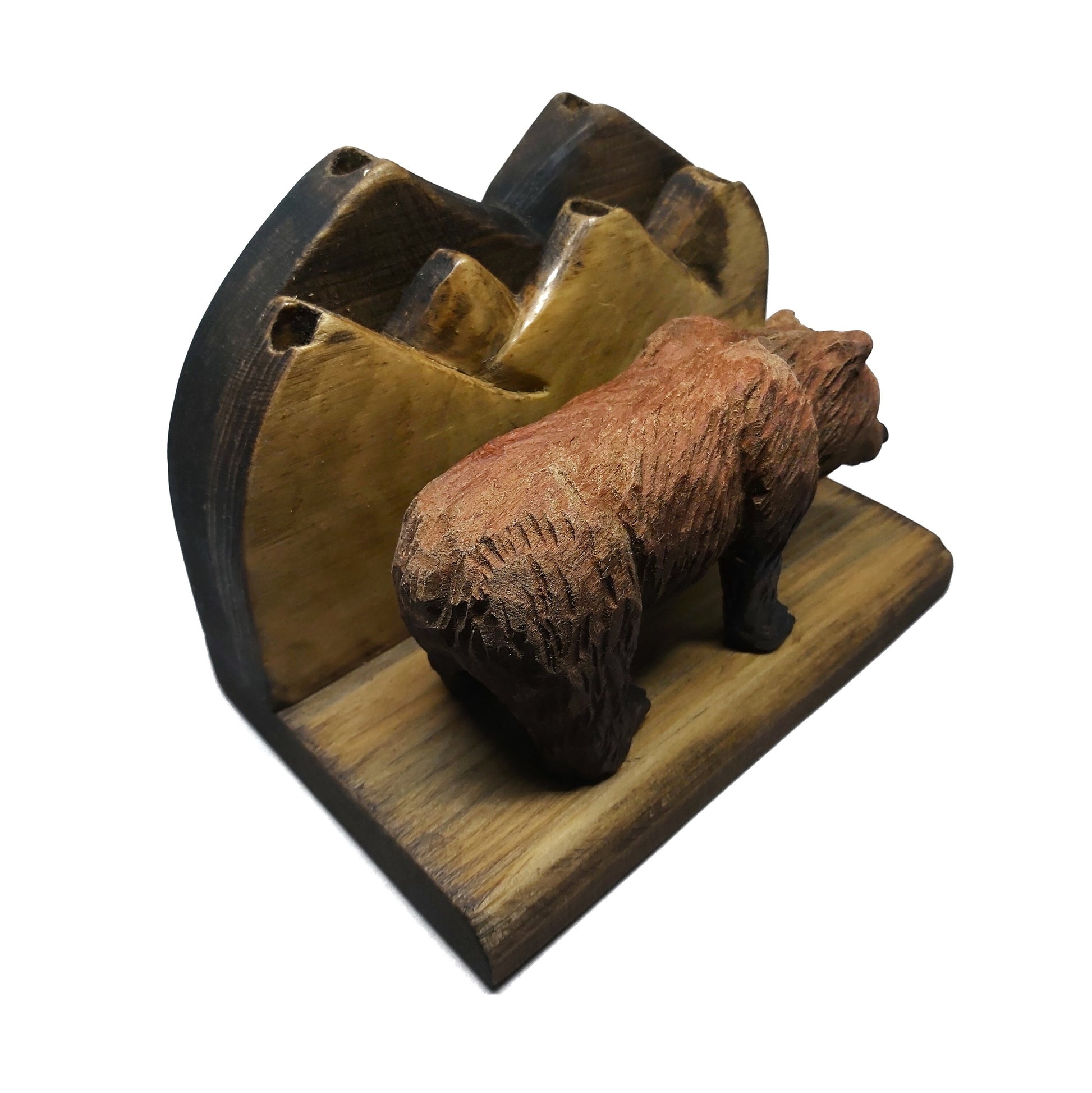 Handmade wood carving outdoor theme worktable organizer pen holder desktop item