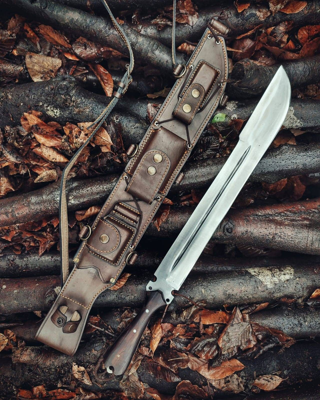 Bushcraft Survival Forest Knife with Back Sling and Leather Sheath Your helper in nature