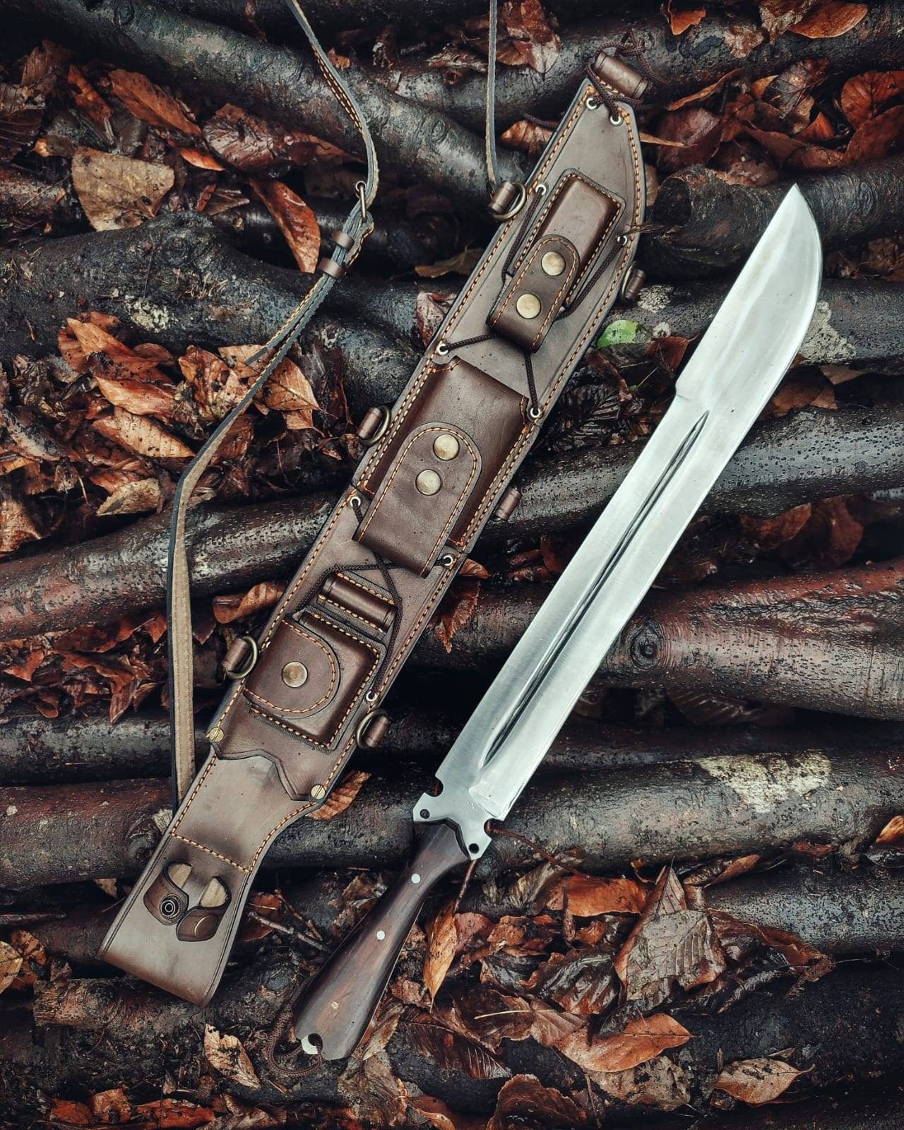 Bushcraft Survival Forest Knife with Back Sling and Leather Sheath Your helper in nature