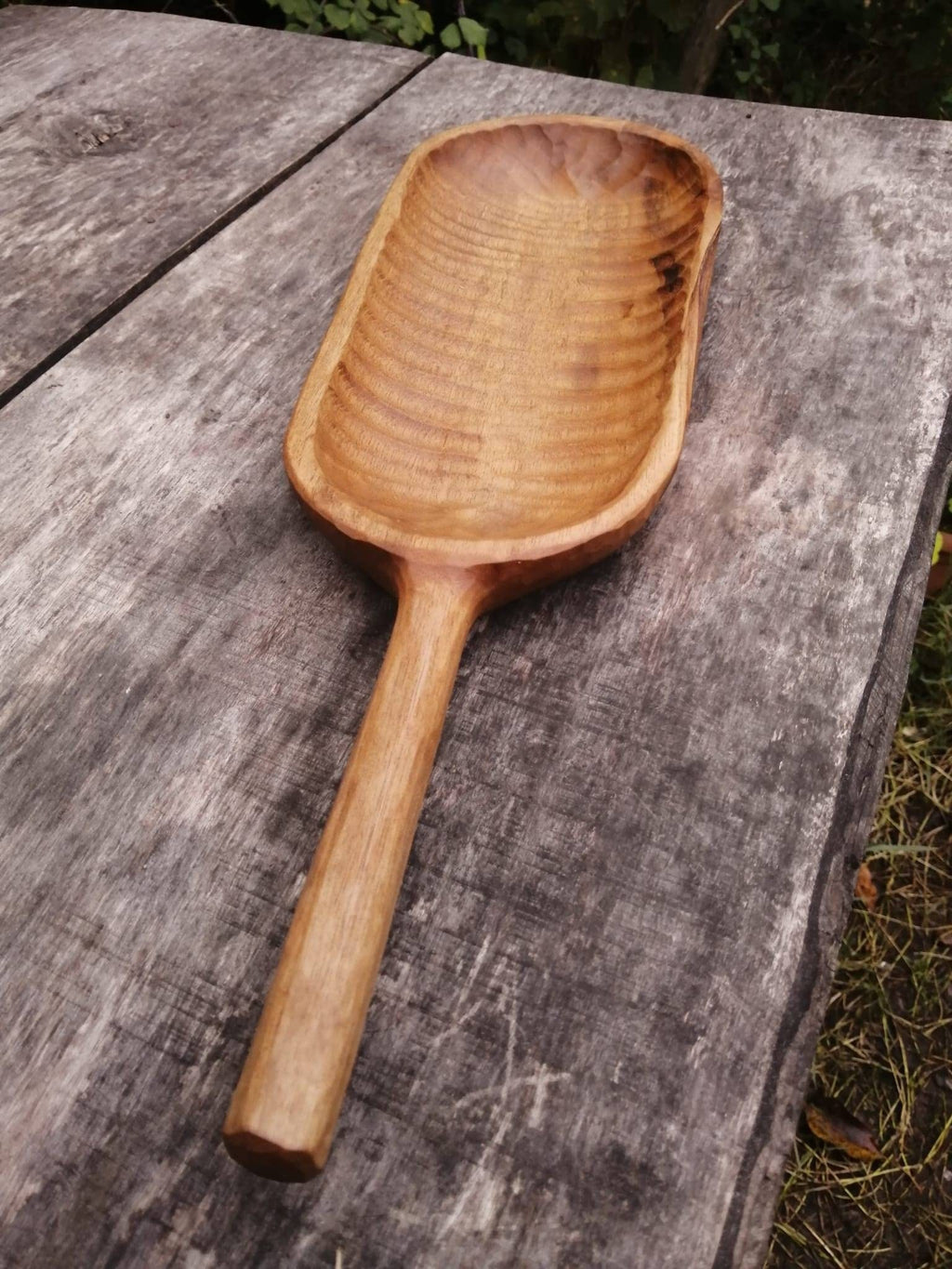 Rustic Wooden Bowl with Long Handle - Handmade Home Decor