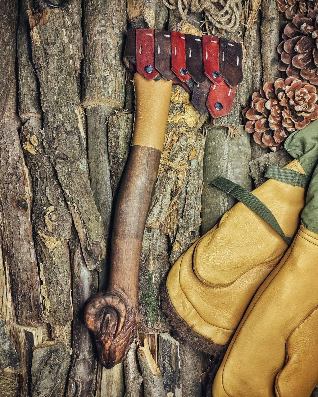 Handcrafted Hot-Forged Iron Ax and Leather Sheaths