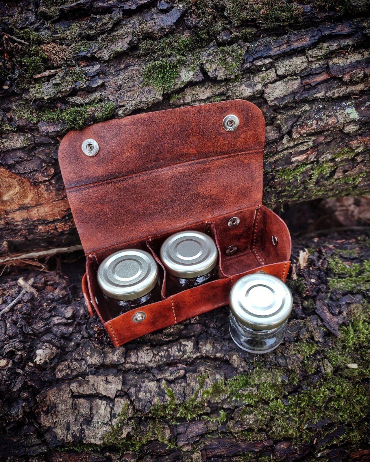 Spice Set with Genuine Leather Wrapped Small Glass Jars - 2 Pieces