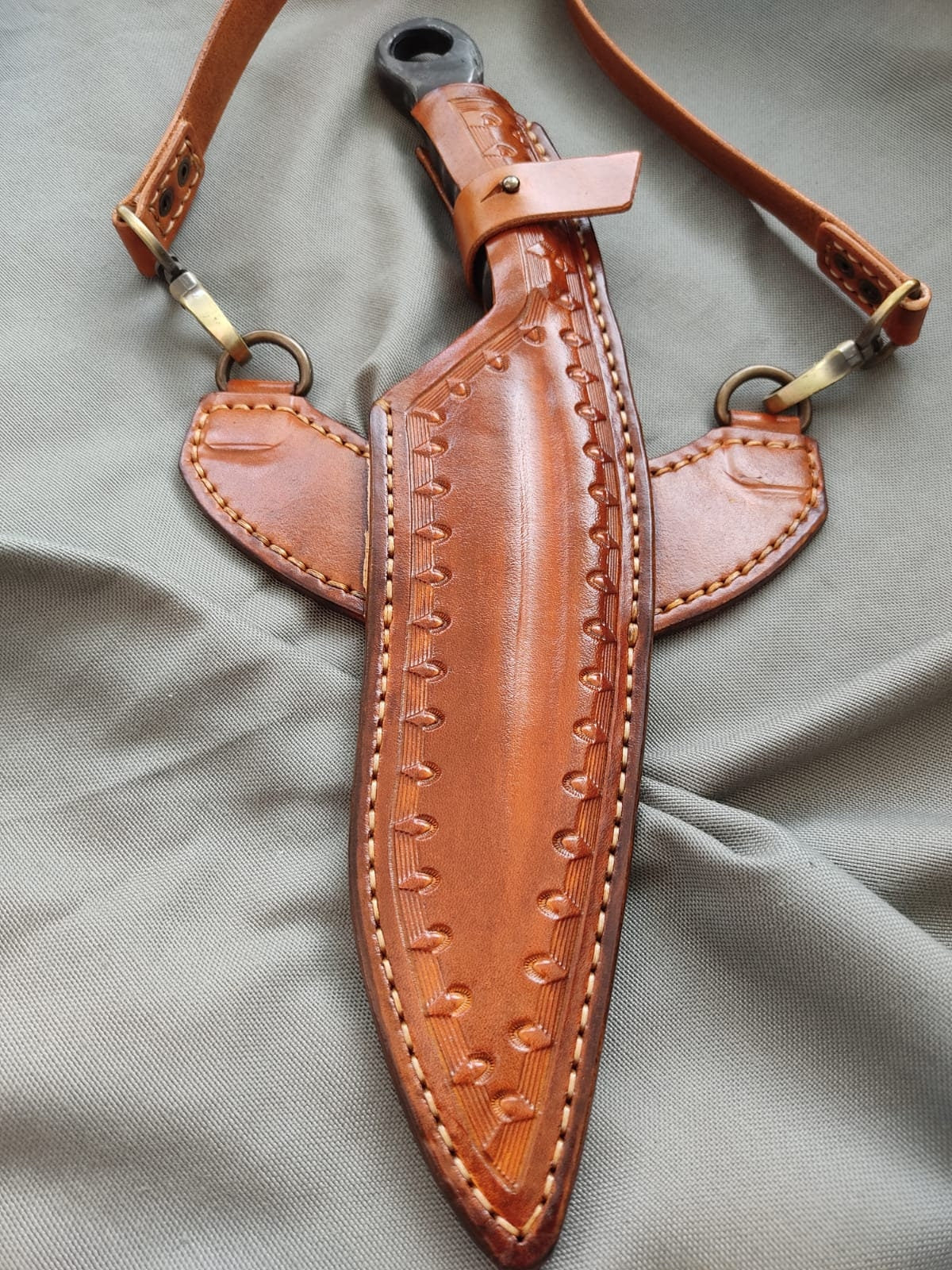 Handmade carbon steel survival knife with Back Sling and Leather Sheath