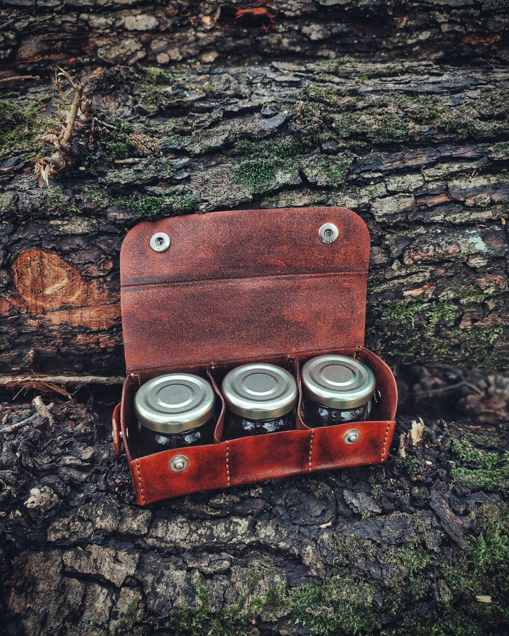 Spice Set with Genuine Leather Wrapped Small Glass Jars - 2 Pieces