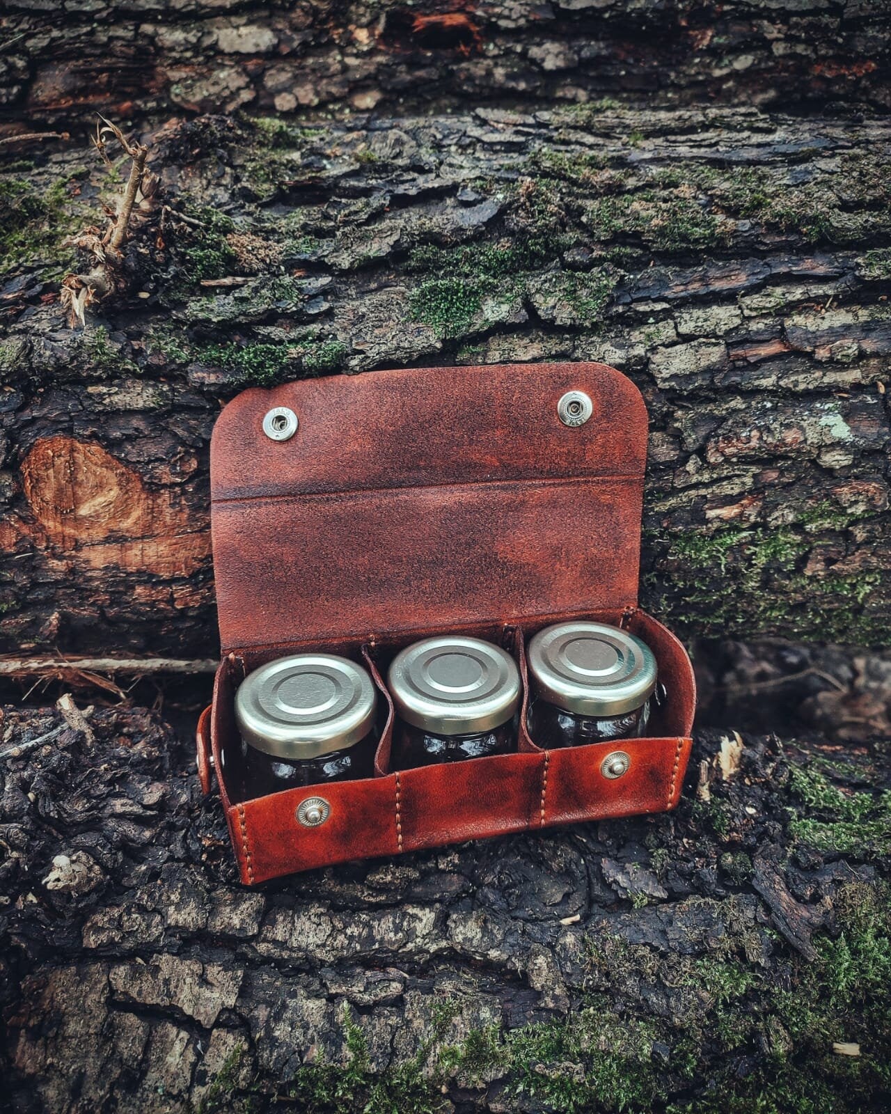 Spice Set with Genuine Leather Wrapped Small Glass Jars - 2 Pieces