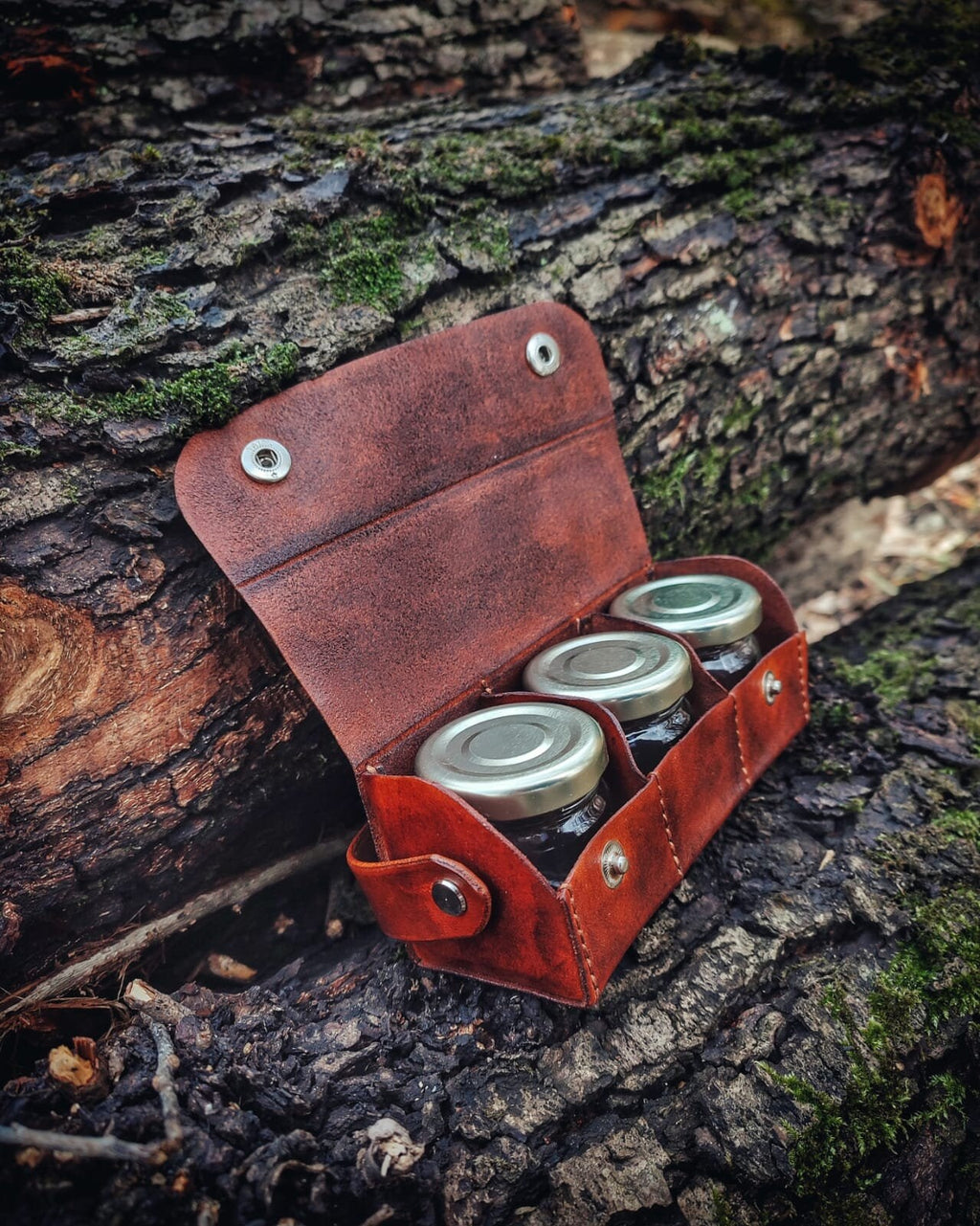 Spice Set with Genuine Leather Wrapped Small Glass Jars - 2 Pieces