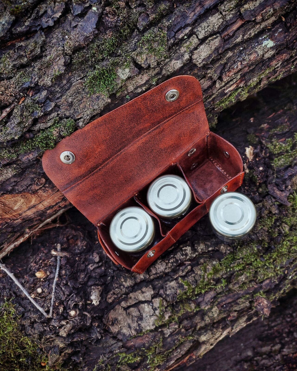 Spice Set with Genuine Leather Wrapped Small Glass Jars - 2 Pieces