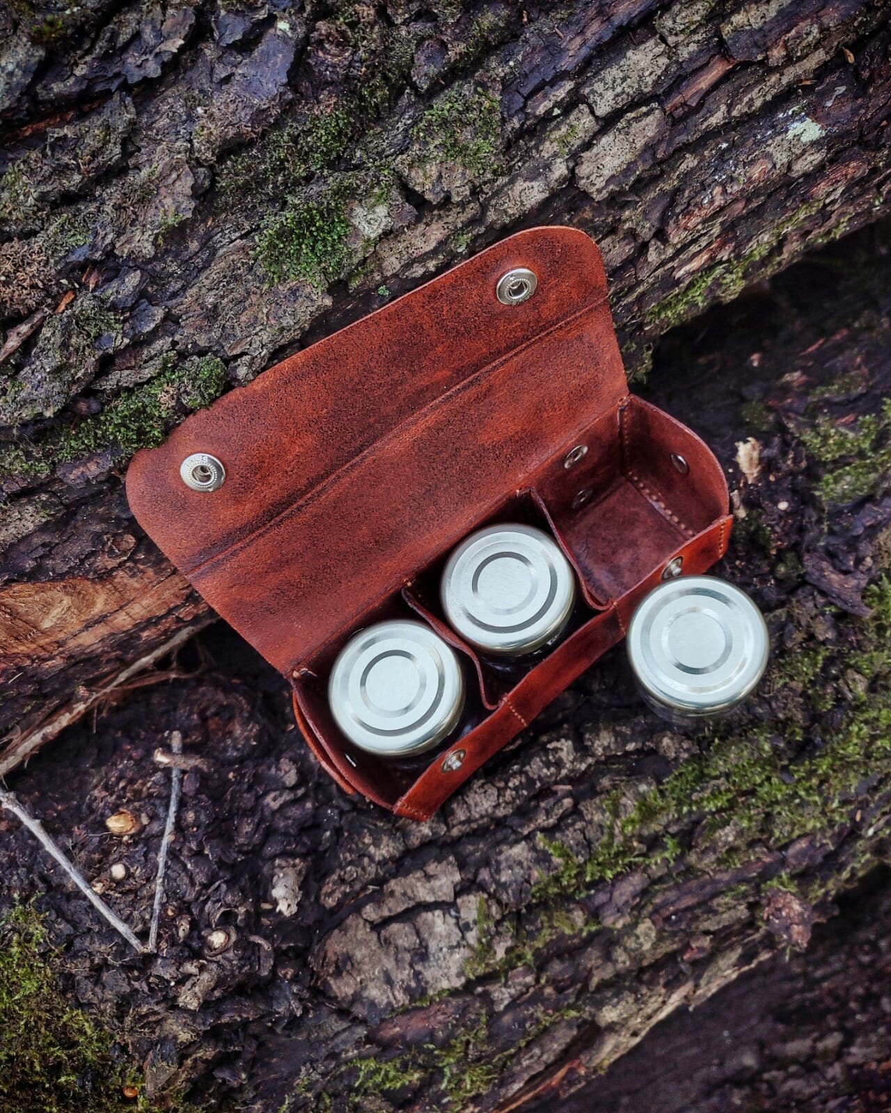 Spice Set with Genuine Leather Wrapped Small Glass Jars - 2 Pieces