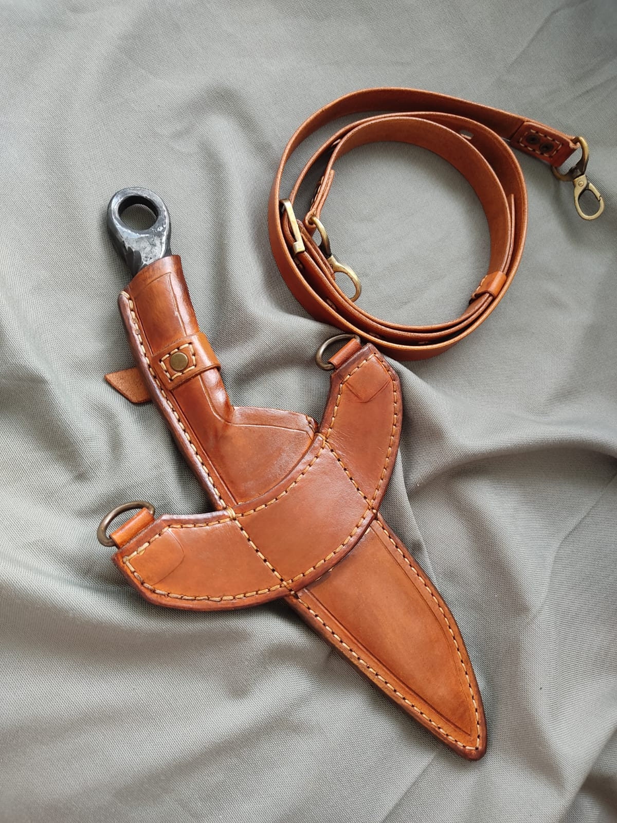 Handmade carbon steel survival knife with Back Sling and Leather Sheath