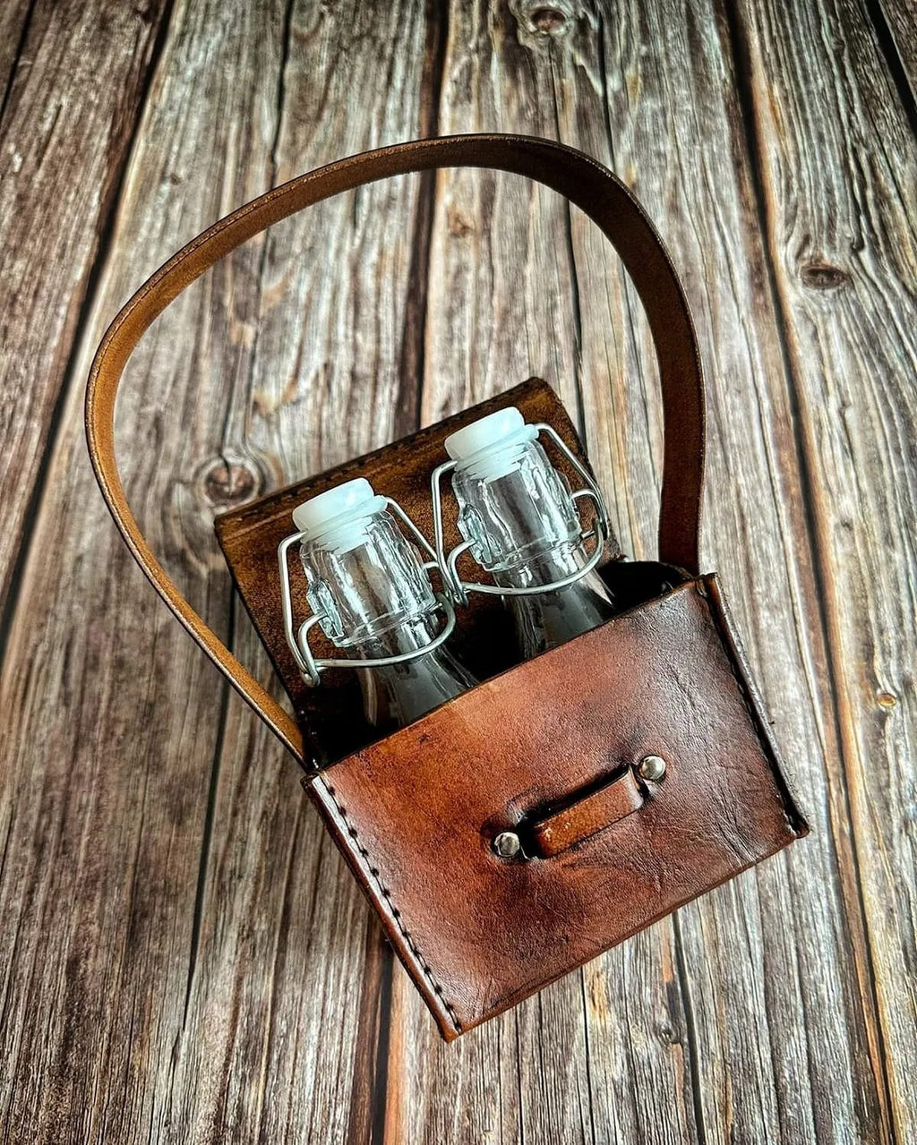 Oil Set with Genuine Leather Wrapped Glass Jars -