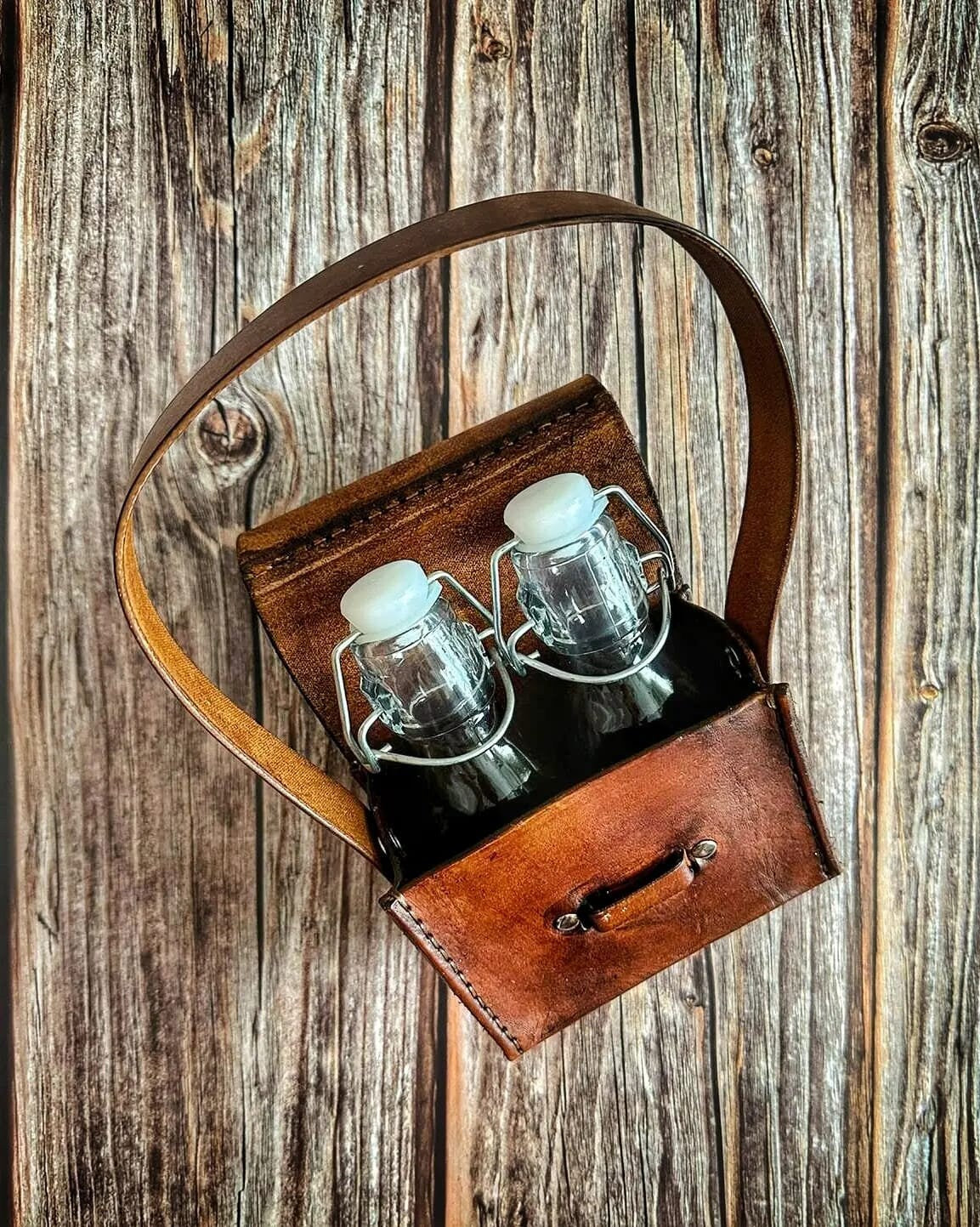 Oil Set with Genuine Leather Wrapped Glass Jars -