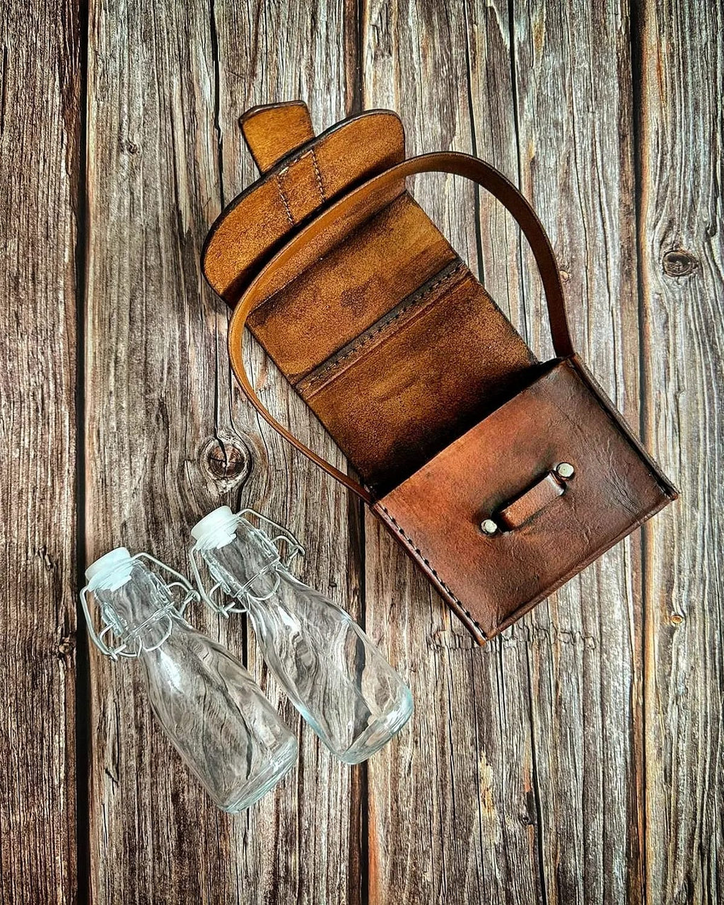 Oil Set with Genuine Leather Wrapped Glass Jars -