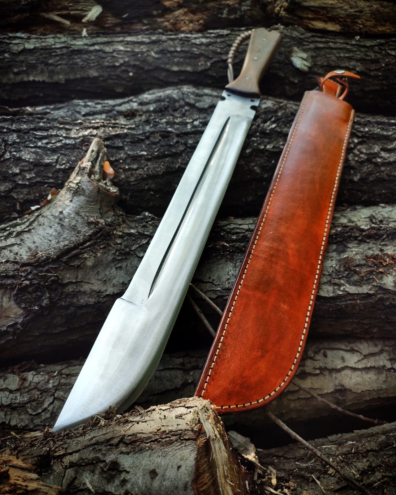 Handmade Forest Knife with Back Sling and Leather Sheath