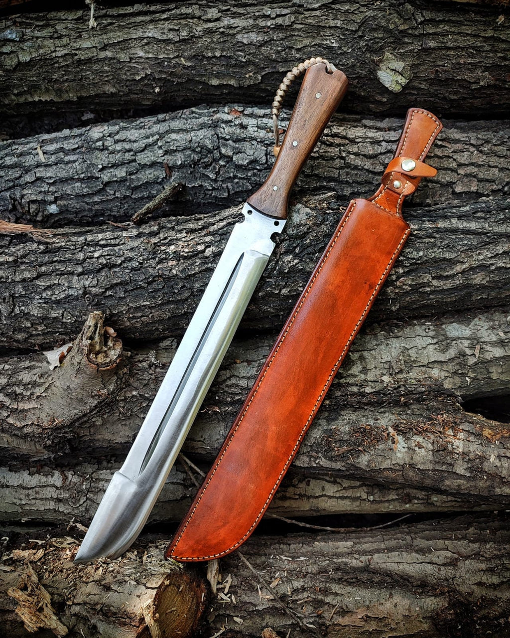 Handmade Forest Knife with Back Sling and Leather Sheath