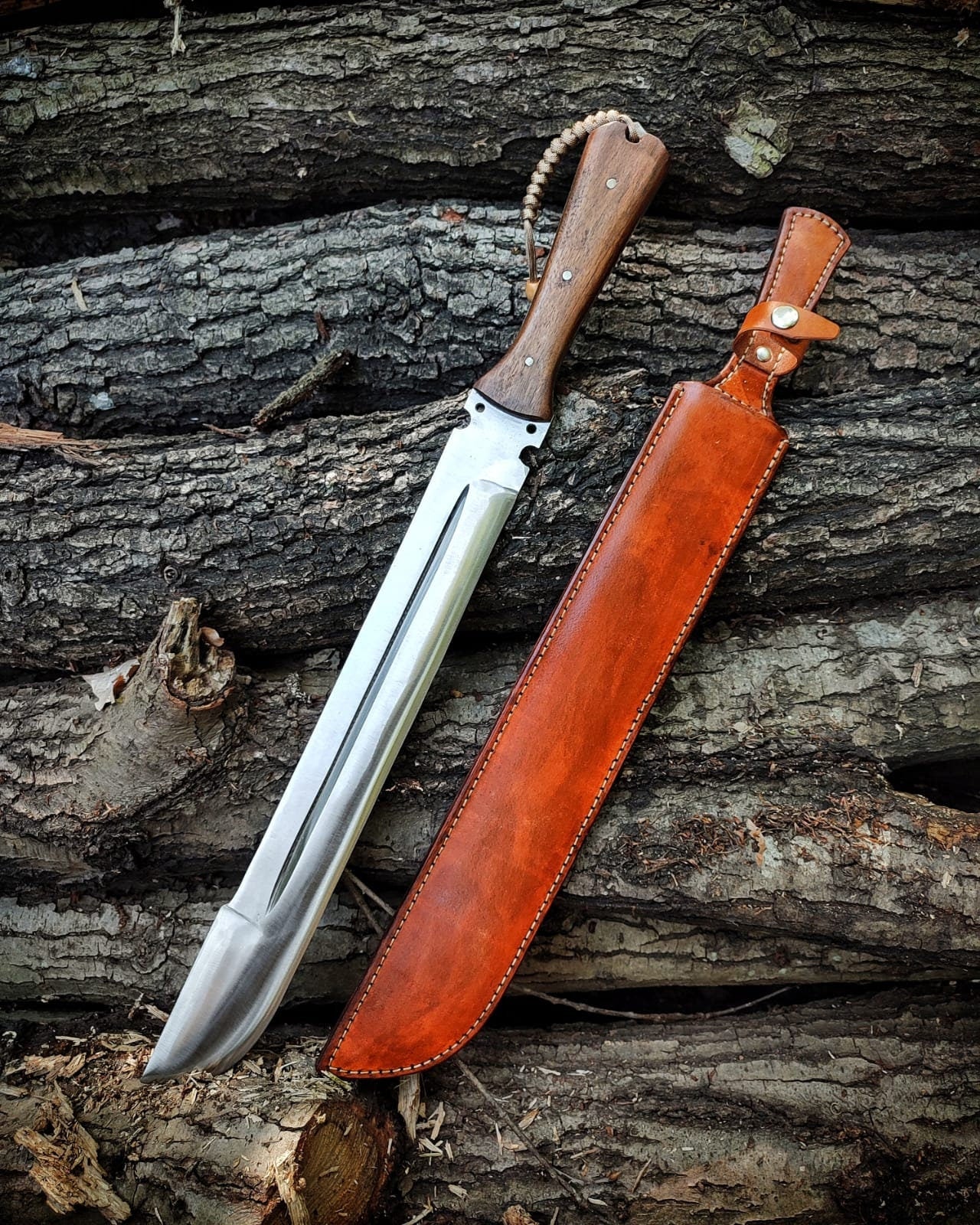 Handmade Forest Knife with Back Sling and Leather Sheath
